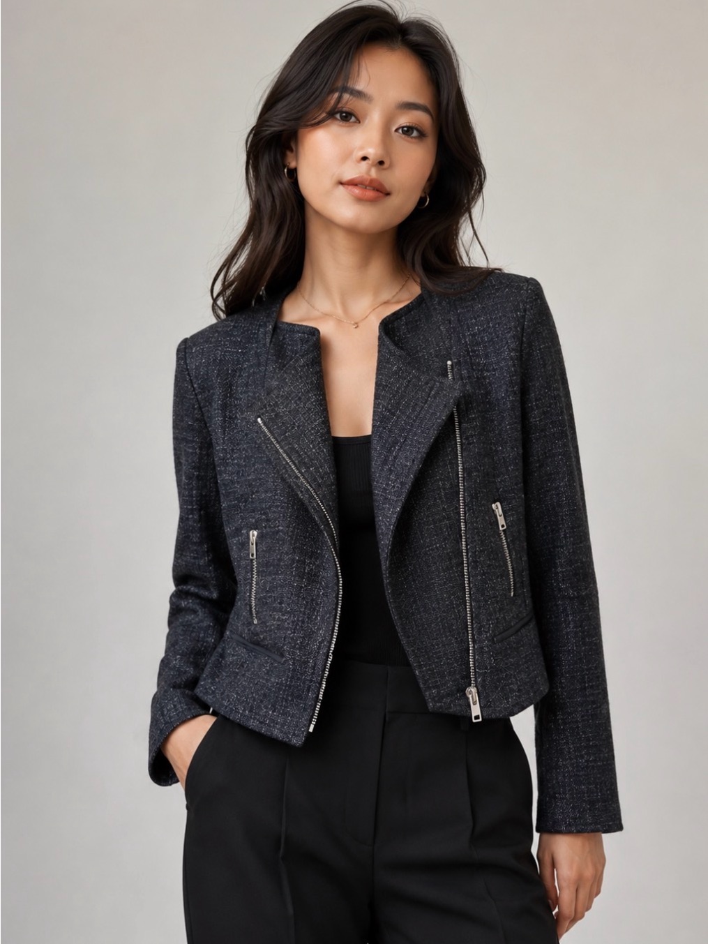 Iro Kajia Collarless Wool Tweed Jacket In Anthracite, Size 2